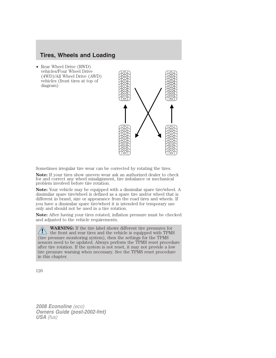 Tires, wheels and loading | FORD 2008 E-450 v.3 User Manual | Page 126 / 285