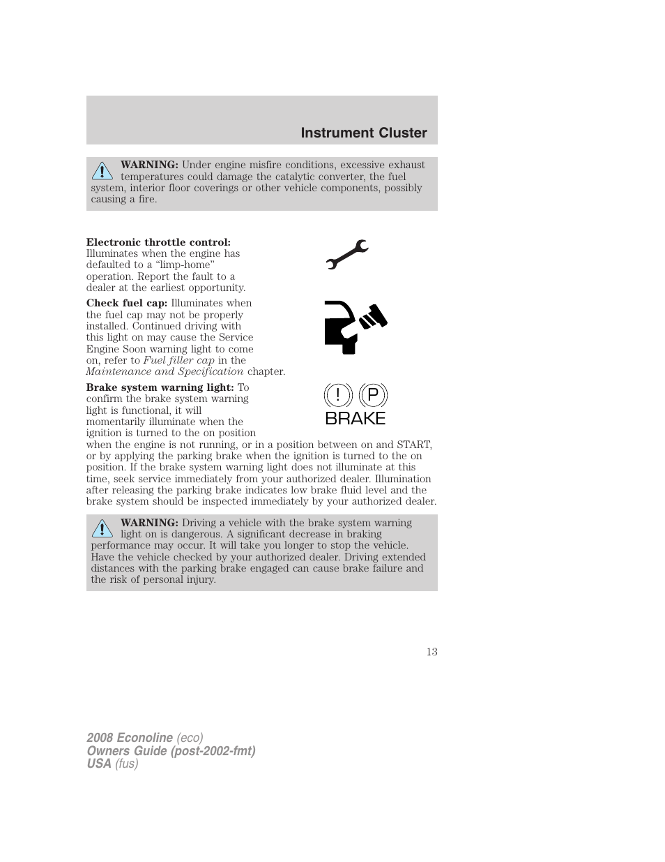 P! brake | FORD 2008 E-450 v.3 User Manual | Page 13 / 285