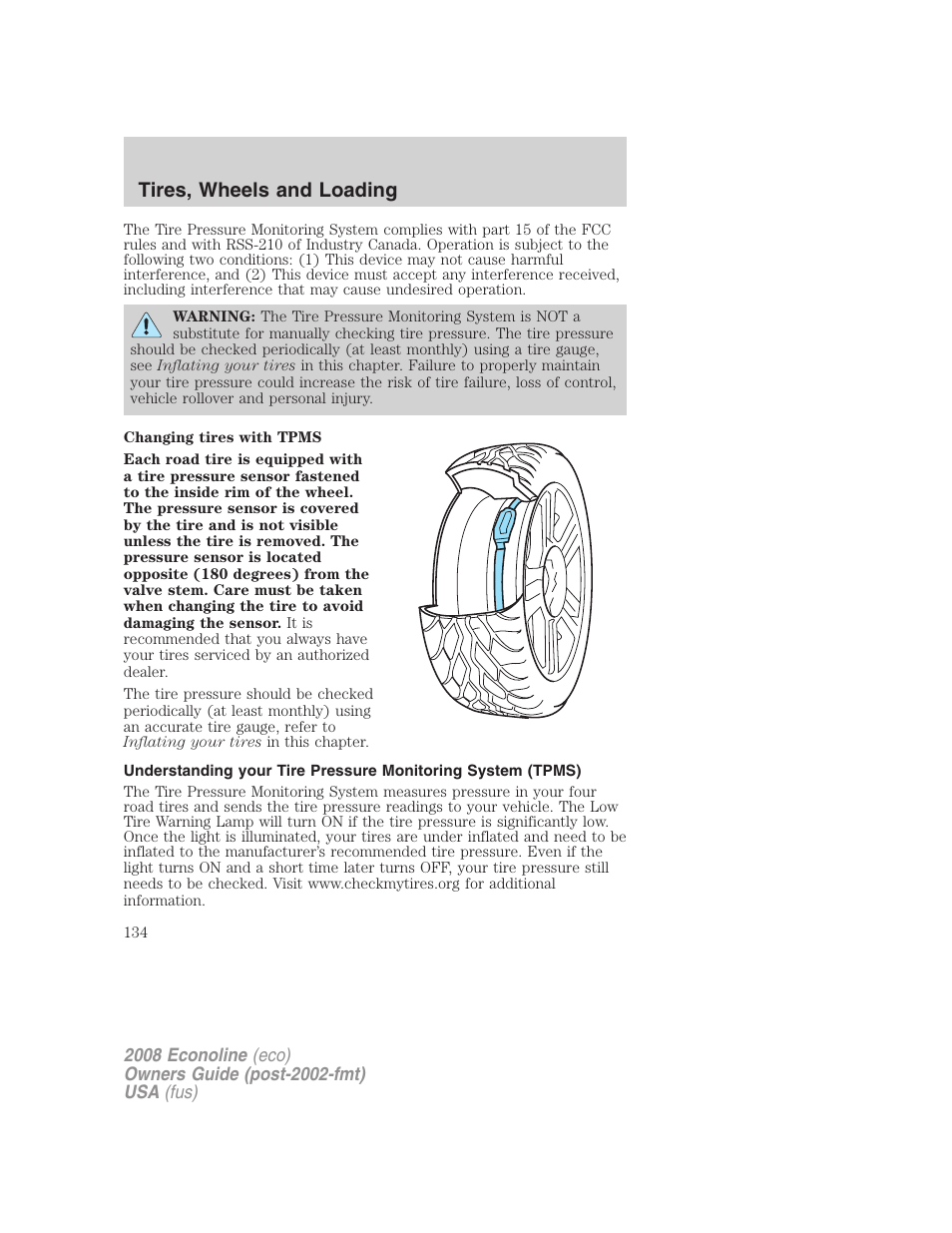 Tires, wheels and loading | FORD 2008 E-450 v.3 User Manual | Page 134 / 285