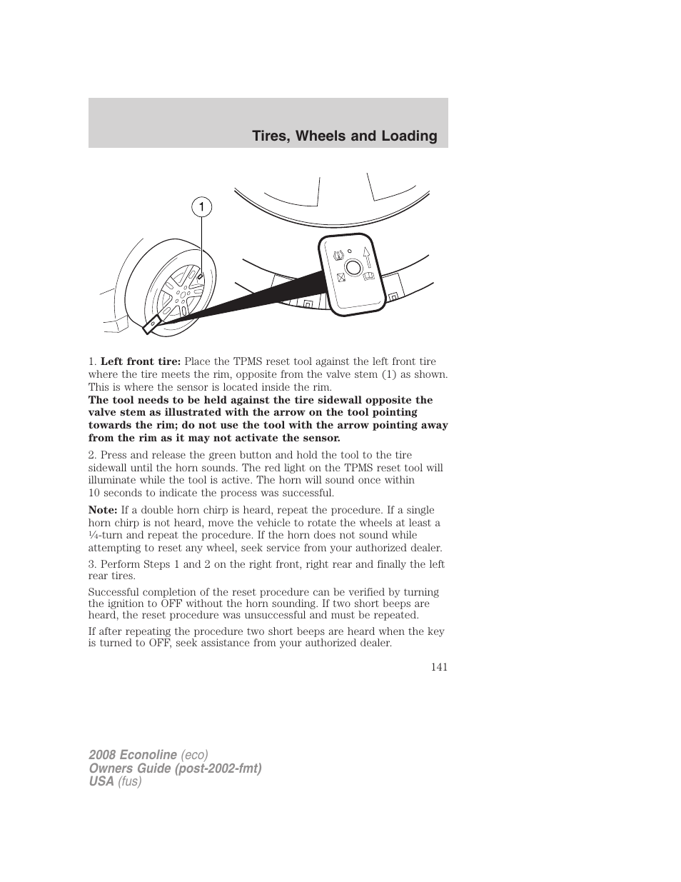 Tires, wheels and loading | FORD 2008 E-450 v.3 User Manual | Page 141 / 285