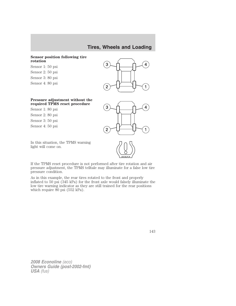 Tires, wheels and loading | FORD 2008 E-450 v.3 User Manual | Page 143 / 285