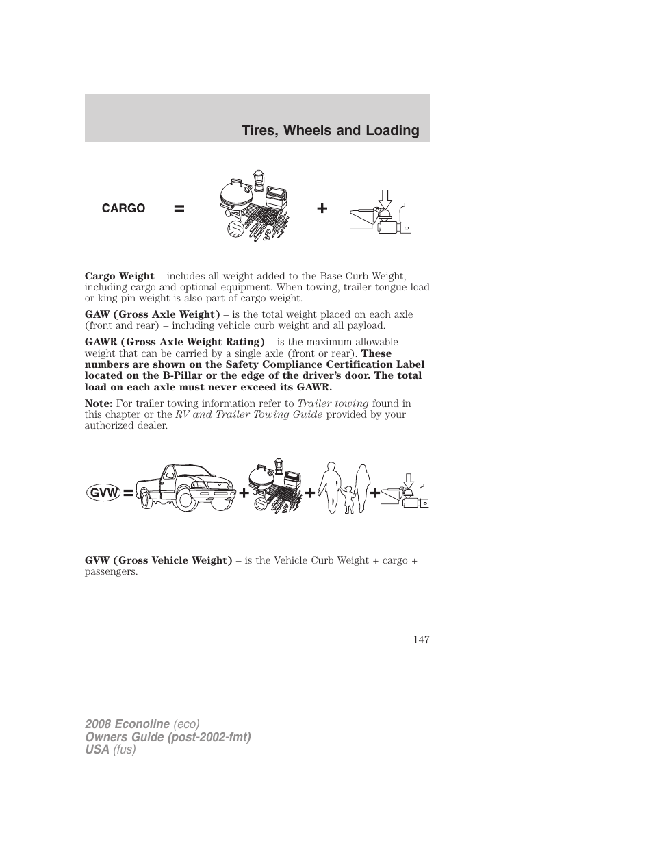Tires, wheels and loading | FORD 2008 E-450 v.3 User Manual | Page 147 / 285