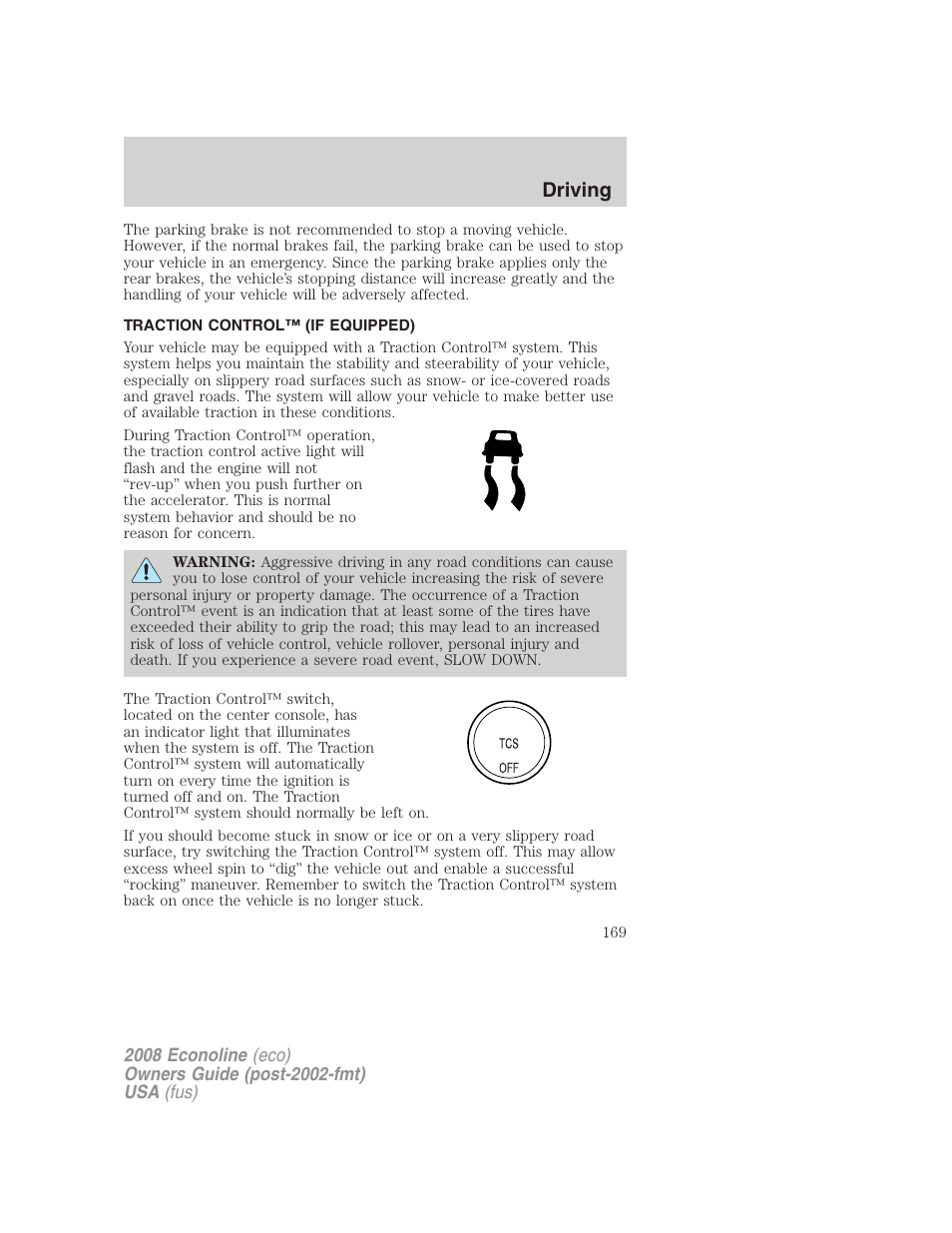 Traction control™ (if equipped), Traction control, Driving | FORD 2008 E-450 v.3 User Manual | Page 169 / 285