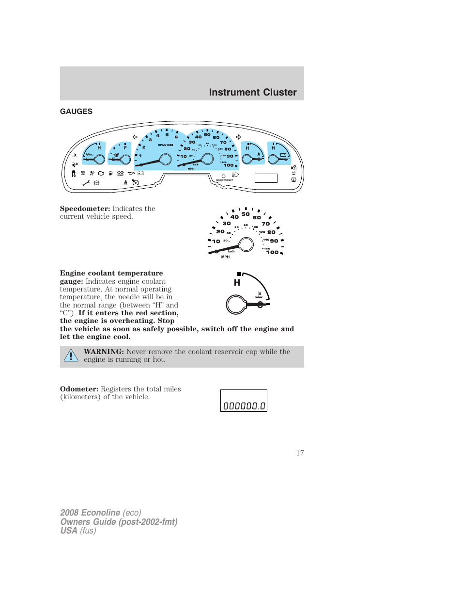 Gauges, Instrument cluster | FORD 2008 E-450 v.3 User Manual | Page 17 / 285