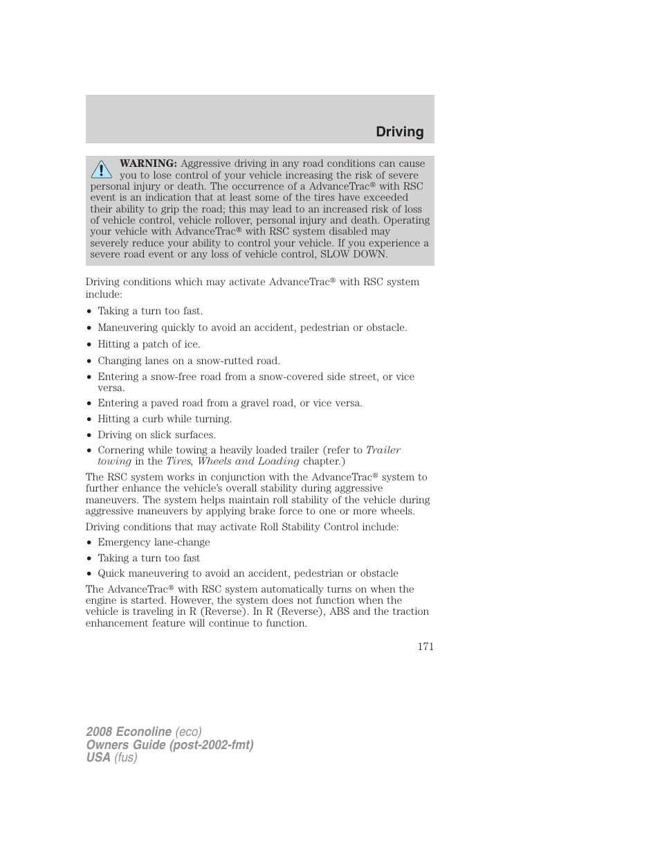 Driving | FORD 2008 E-450 v.3 User Manual | Page 171 / 285