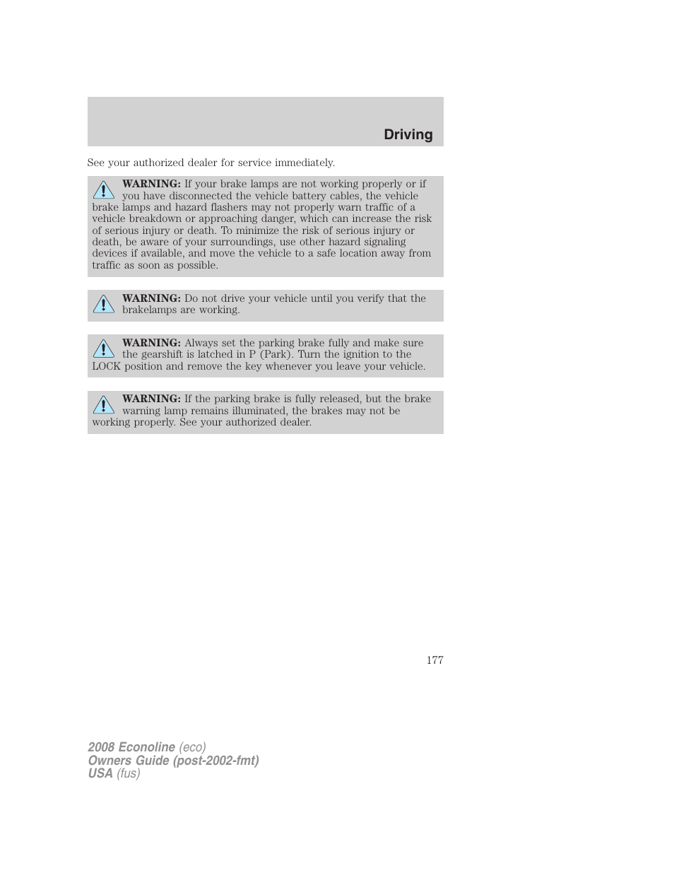 Driving | FORD 2008 E-450 v.3 User Manual | Page 177 / 285