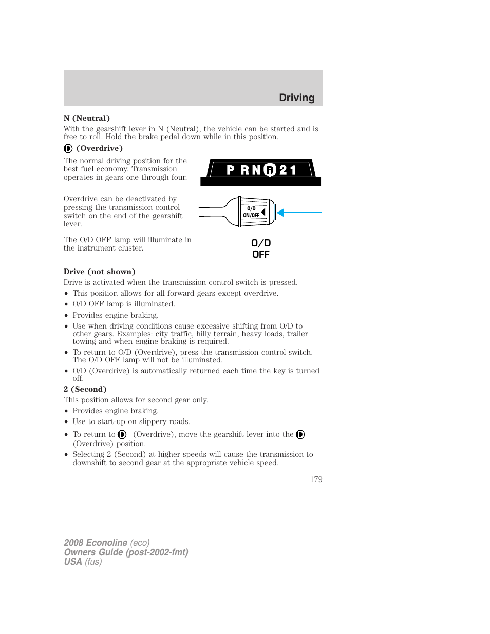 Driving | FORD 2008 E-450 v.3 User Manual | Page 179 / 285