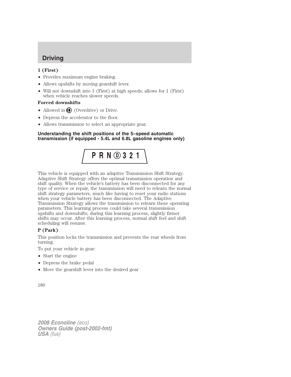 Driving | FORD 2008 E-450 v.3 User Manual | Page 180 / 285