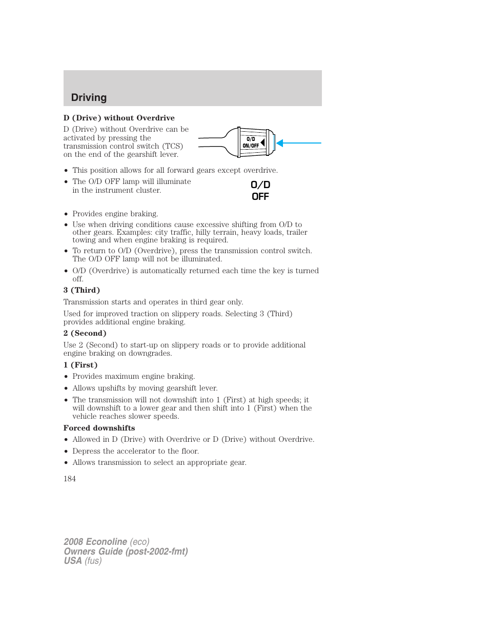 Driving | FORD 2008 E-450 v.3 User Manual | Page 184 / 285