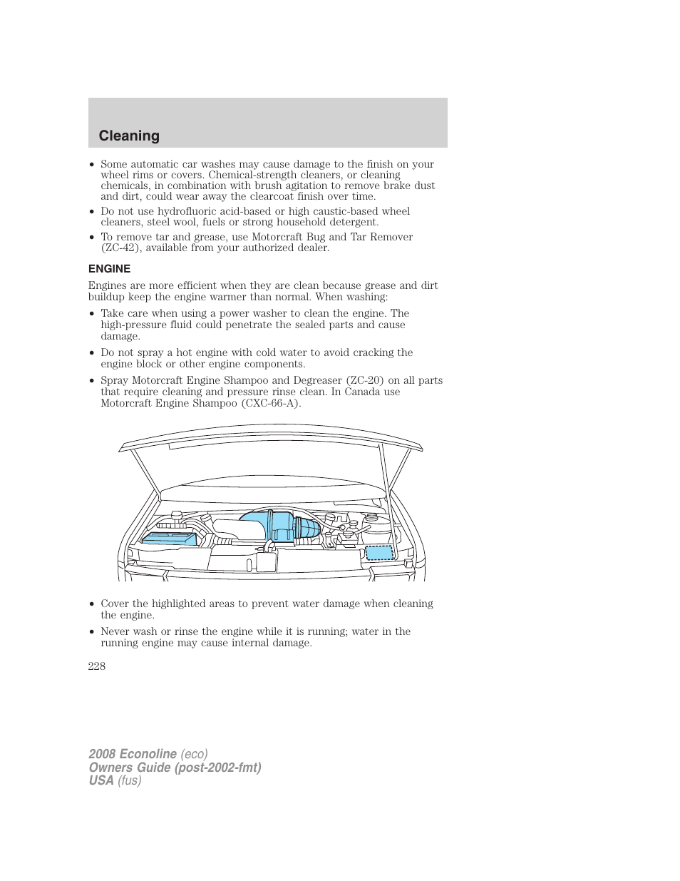 Engine, Cleaning | FORD 2008 E-450 v.3 User Manual | Page 228 / 285