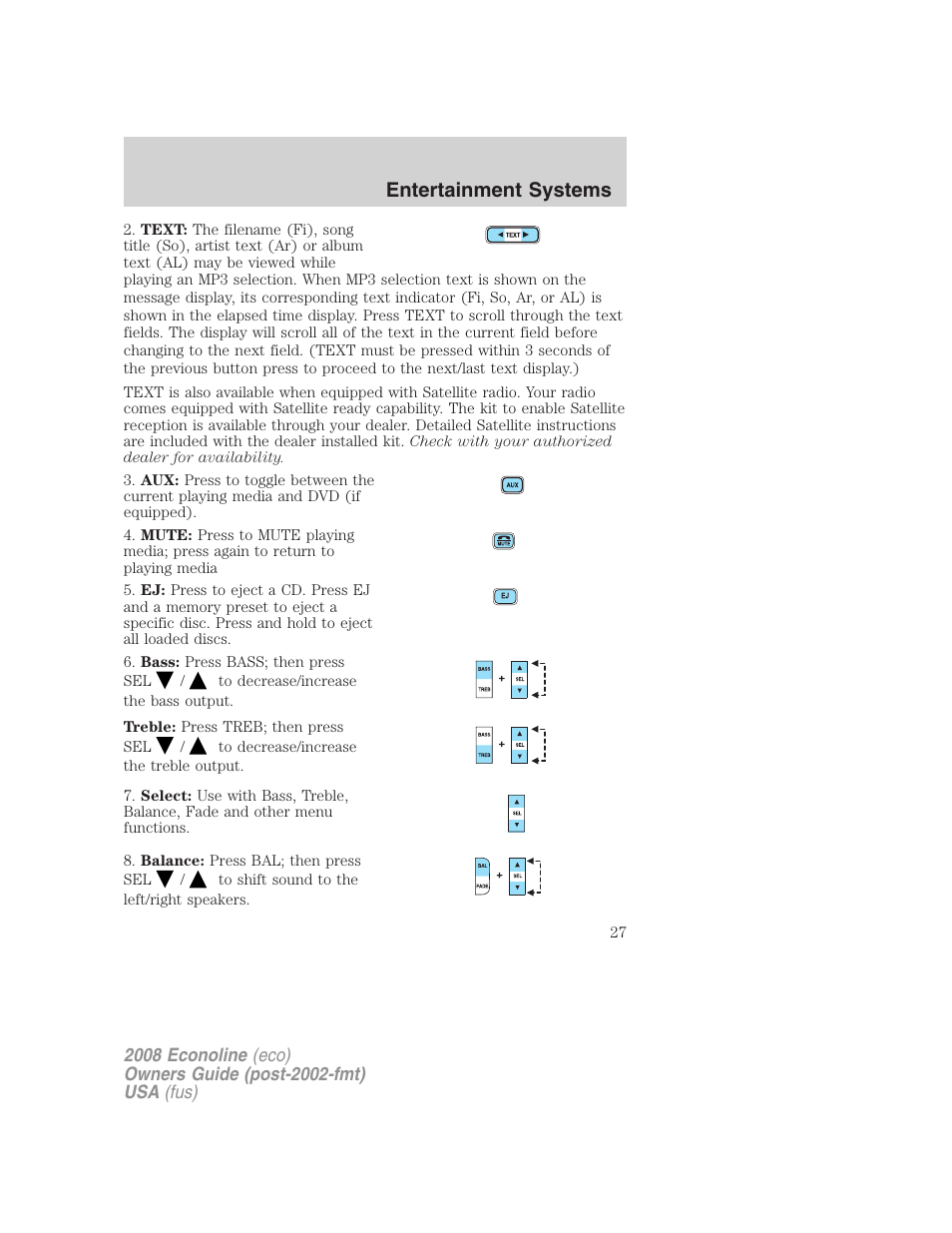 Entertainment systems | FORD 2008 E-450 v.3 User Manual | Page 27 / 285