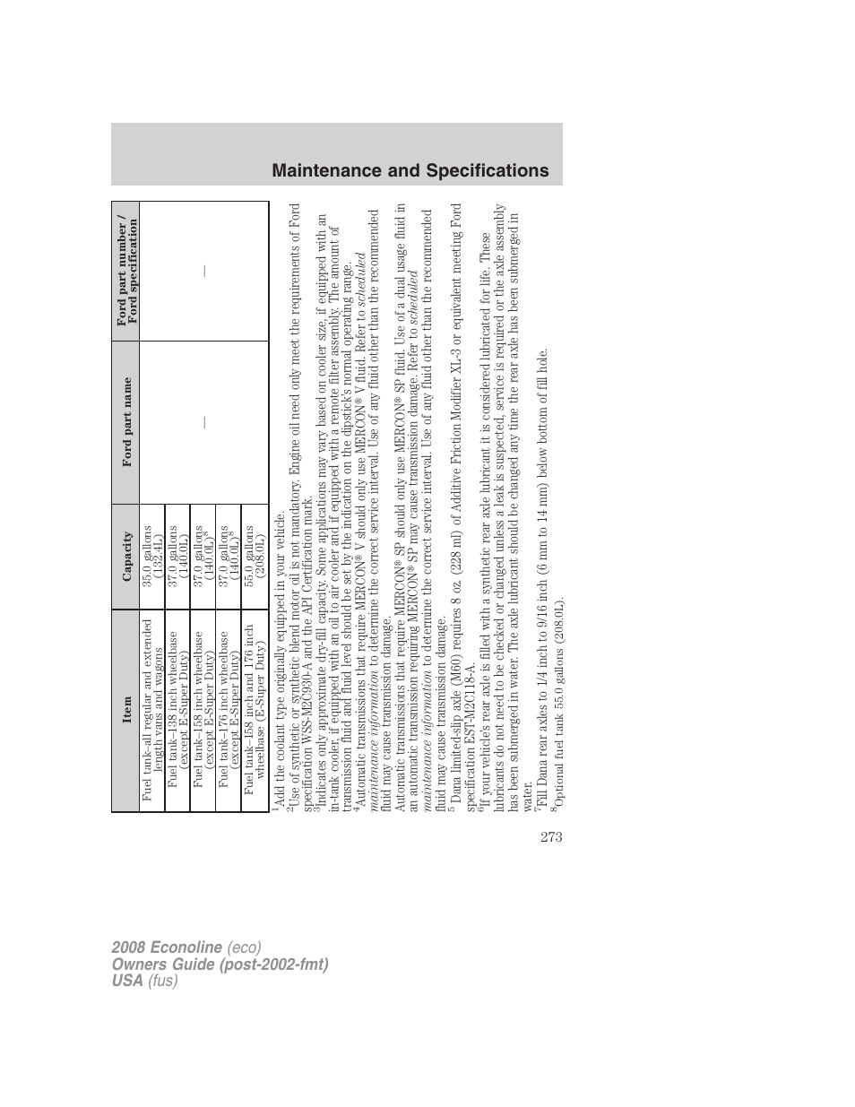 Maintenance and specifications | FORD 2008 E-450 v.3 User Manual | Page 273 / 285