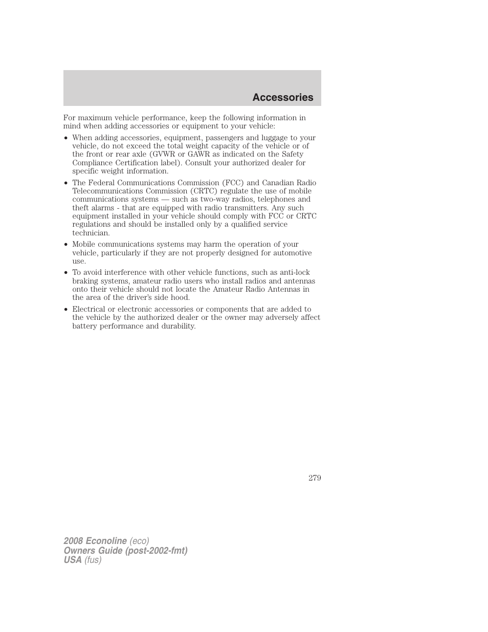 Accessories | FORD 2008 E-450 v.3 User Manual | Page 279 / 285