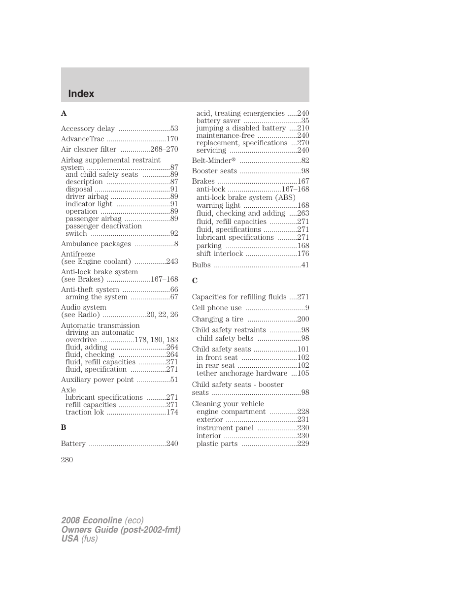 Index | FORD 2008 E-450 v.3 User Manual | Page 280 / 285