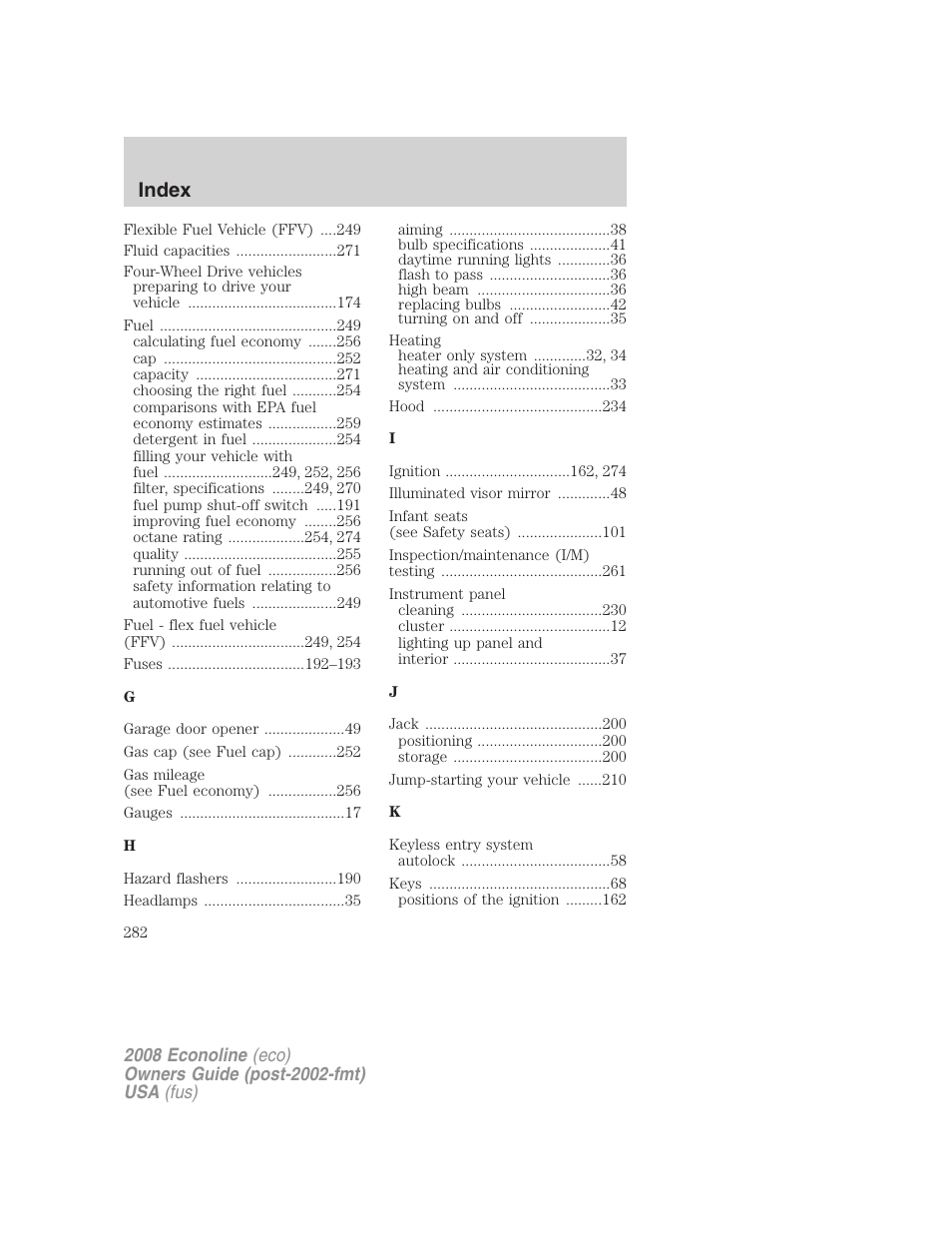 Index | FORD 2008 E-450 v.3 User Manual | Page 282 / 285