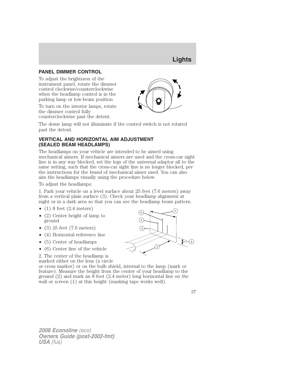 Panel dimmer control, Lights | FORD 2008 E-450 v.3 User Manual | Page 37 / 285