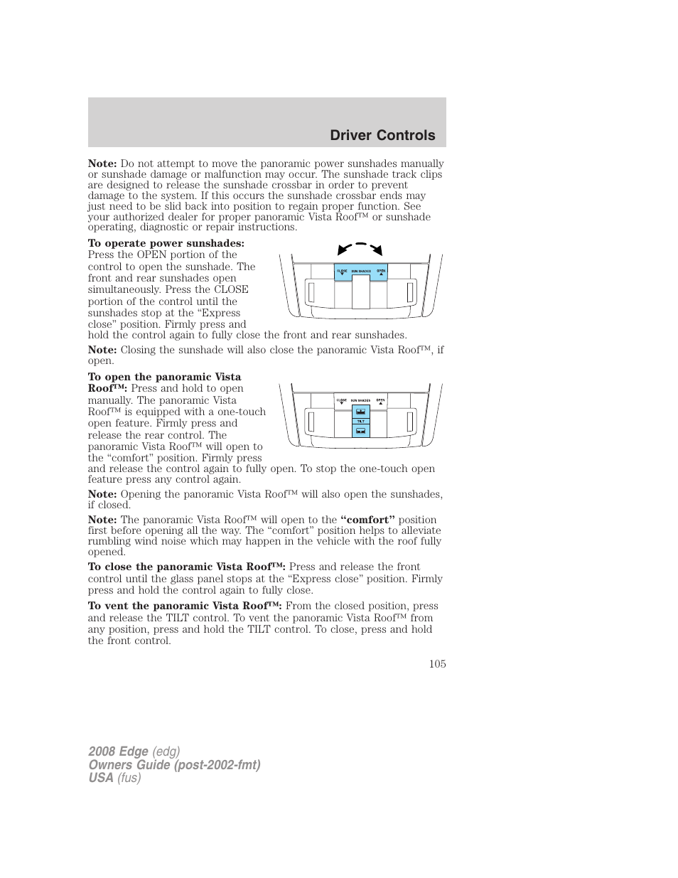 Driver controls | FORD 2008 Edge User Manual | Page 105 / 336