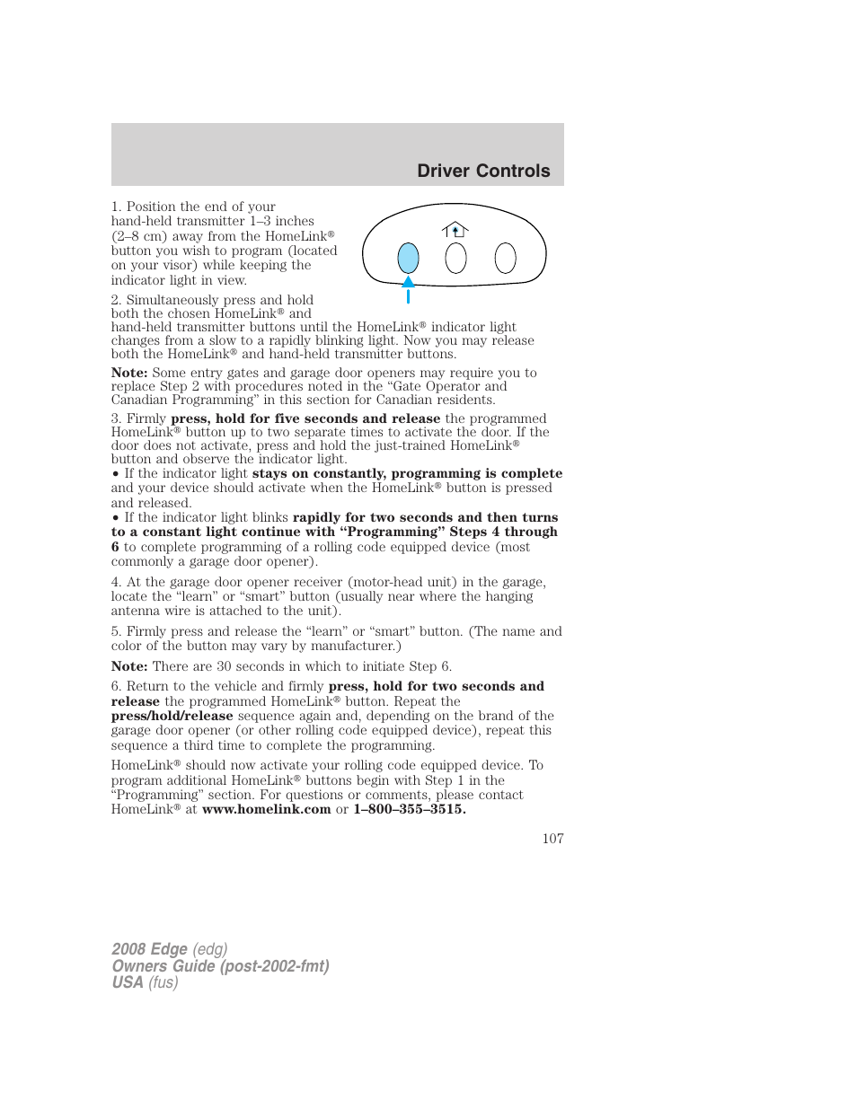 Driver controls | FORD 2008 Edge User Manual | Page 107 / 336