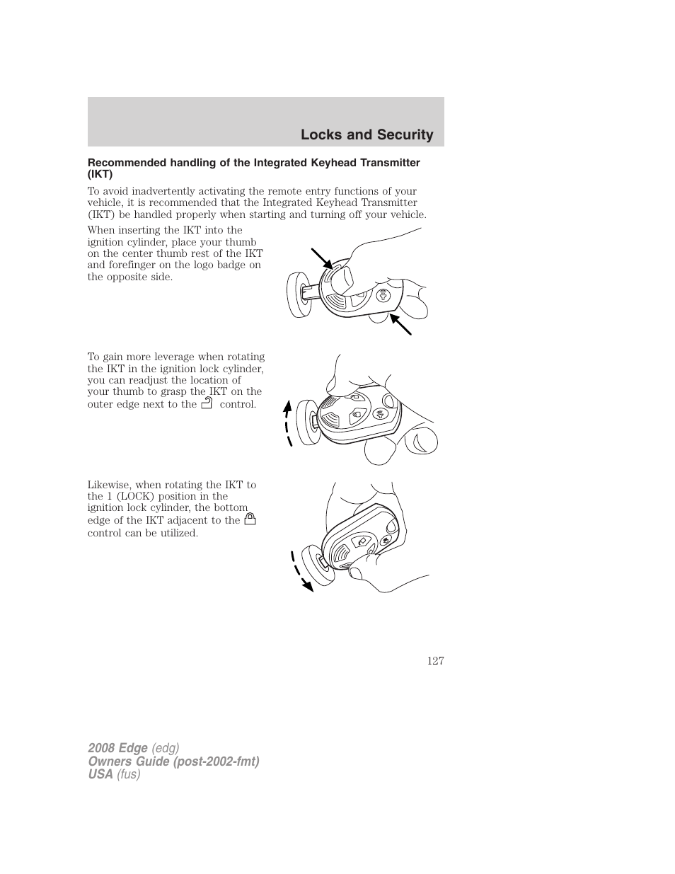 Locks and security | FORD 2008 Edge User Manual | Page 127 / 336