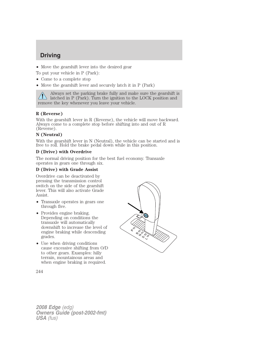 Driving | FORD 2008 Edge User Manual | Page 244 / 336