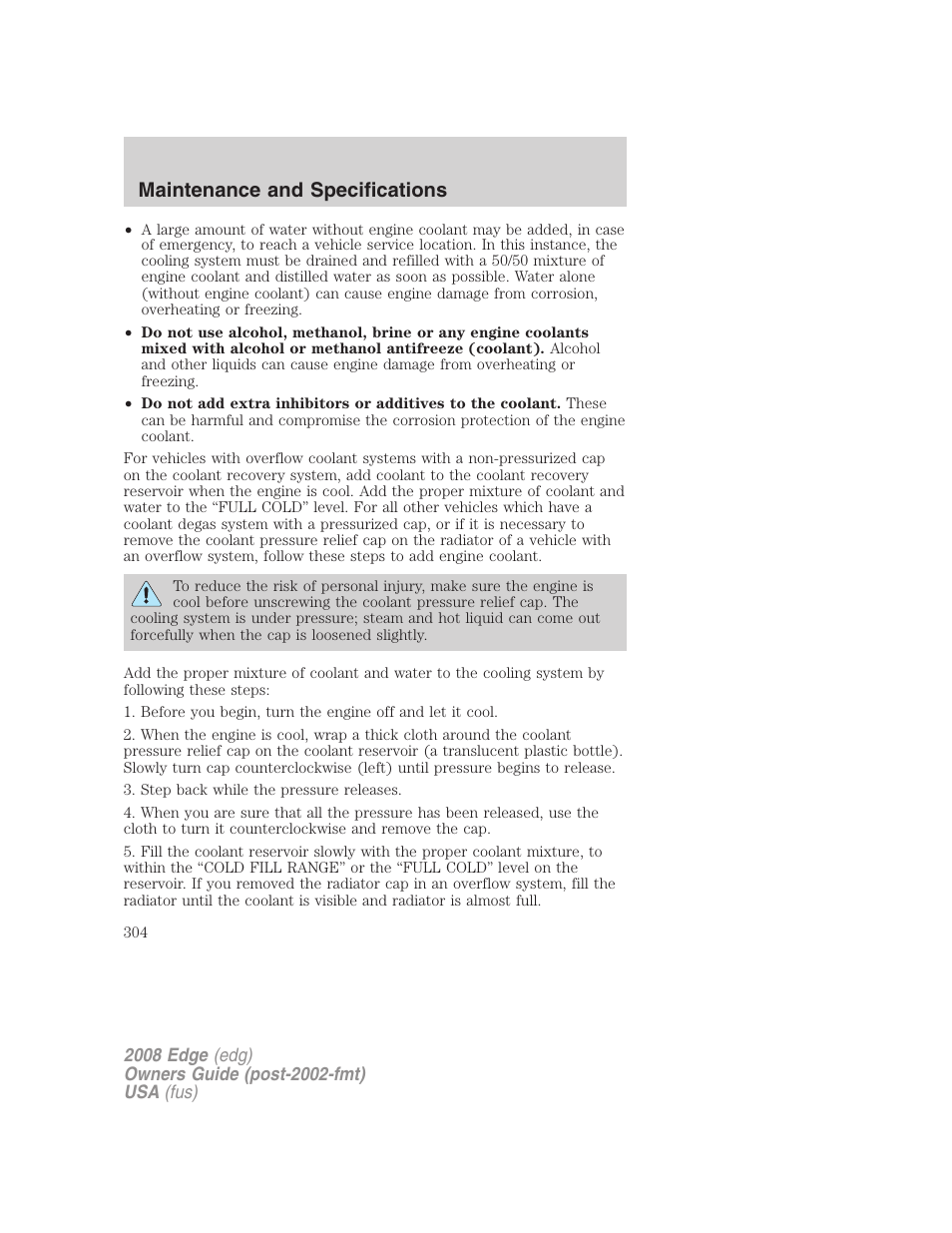 Maintenance and specifications | FORD 2008 Edge User Manual | Page 304 / 336