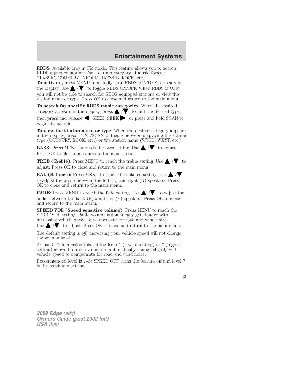 Entertainment systems | FORD 2008 Edge User Manual | Page 33 / 336