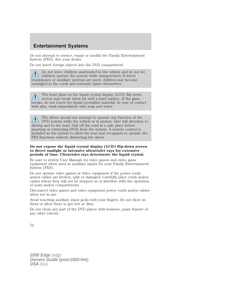 Entertainment systems | FORD 2008 Edge User Manual | Page 72 / 336