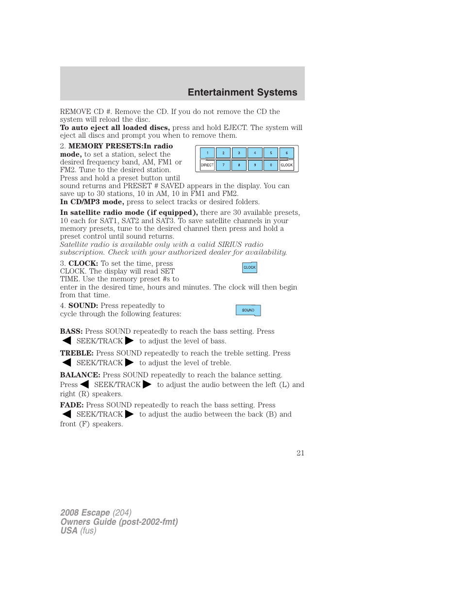 Entertainment systems | FORD 2008 Escape v.1 User Manual | Page 21 / 296