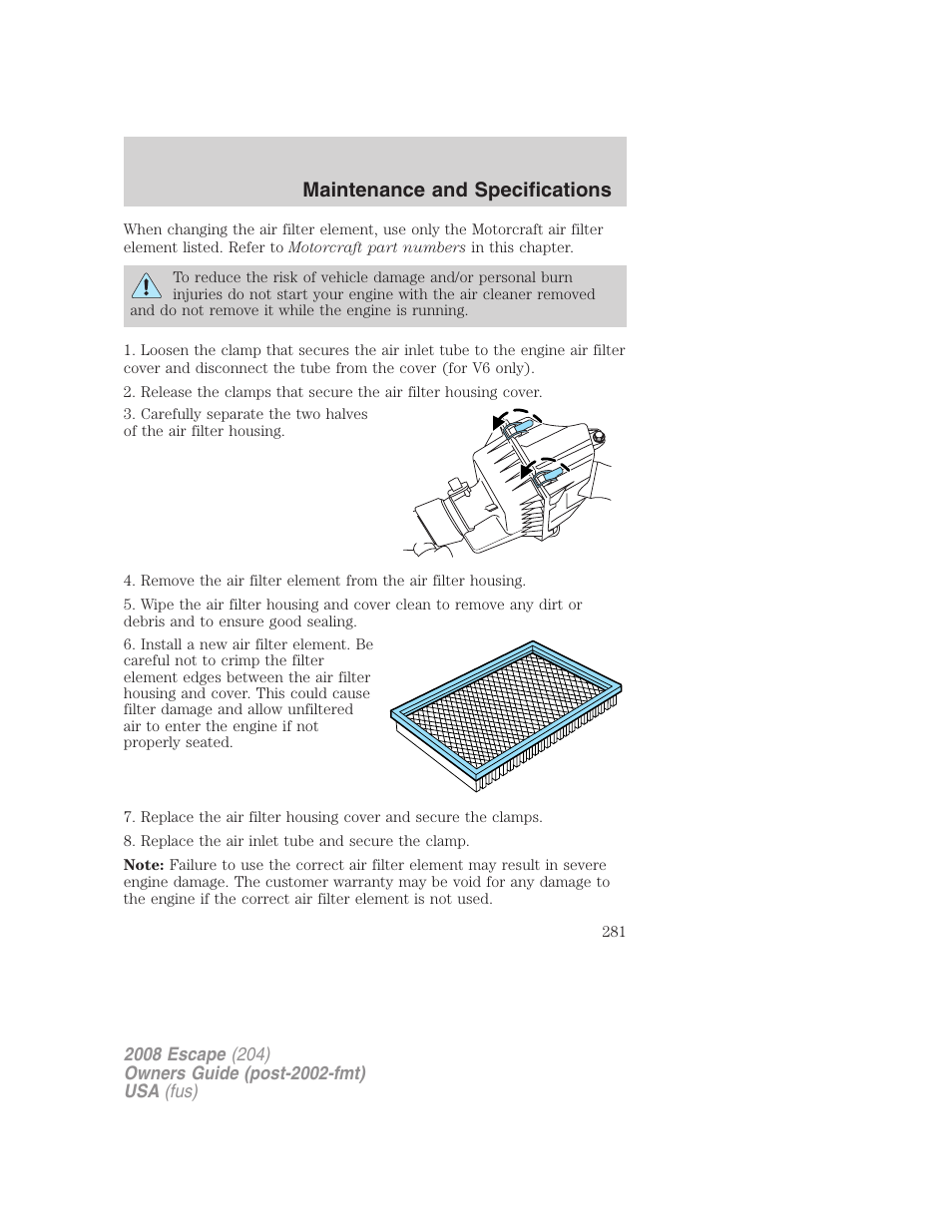 Maintenance and specifications | FORD 2008 Escape v.1 User Manual | Page 281 / 296