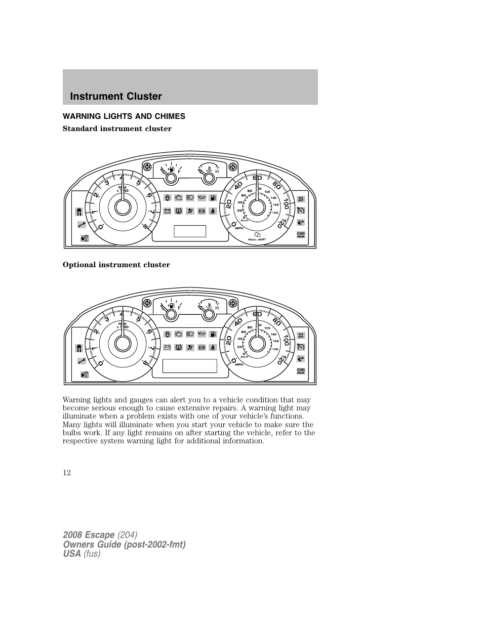 Instrument cluster | FORD 2008 Escape v.2 User Manual | Page 12 / 304