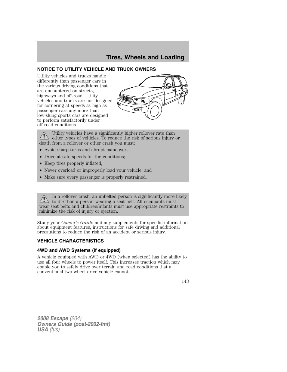 Tires, wheels and loading | FORD 2008 Escape v.2 User Manual | Page 143 / 304