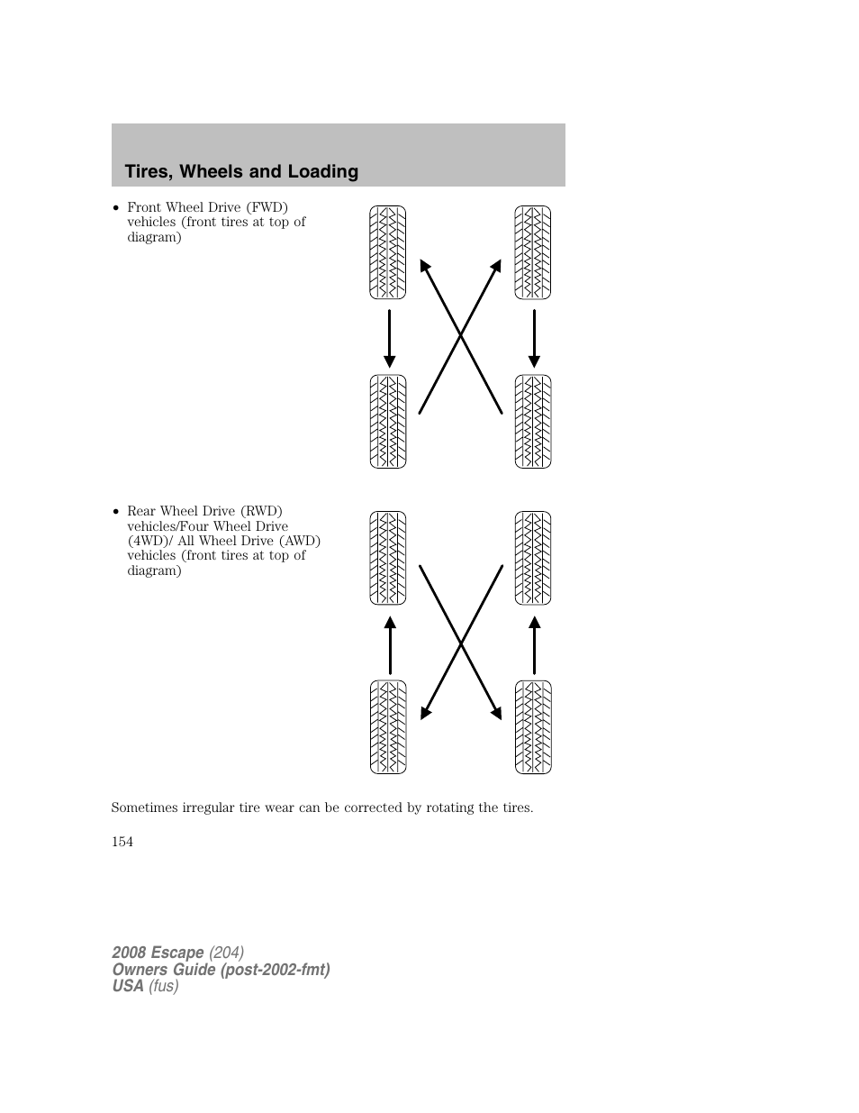 Tires, wheels and loading | FORD 2008 Escape v.2 User Manual | Page 154 / 304