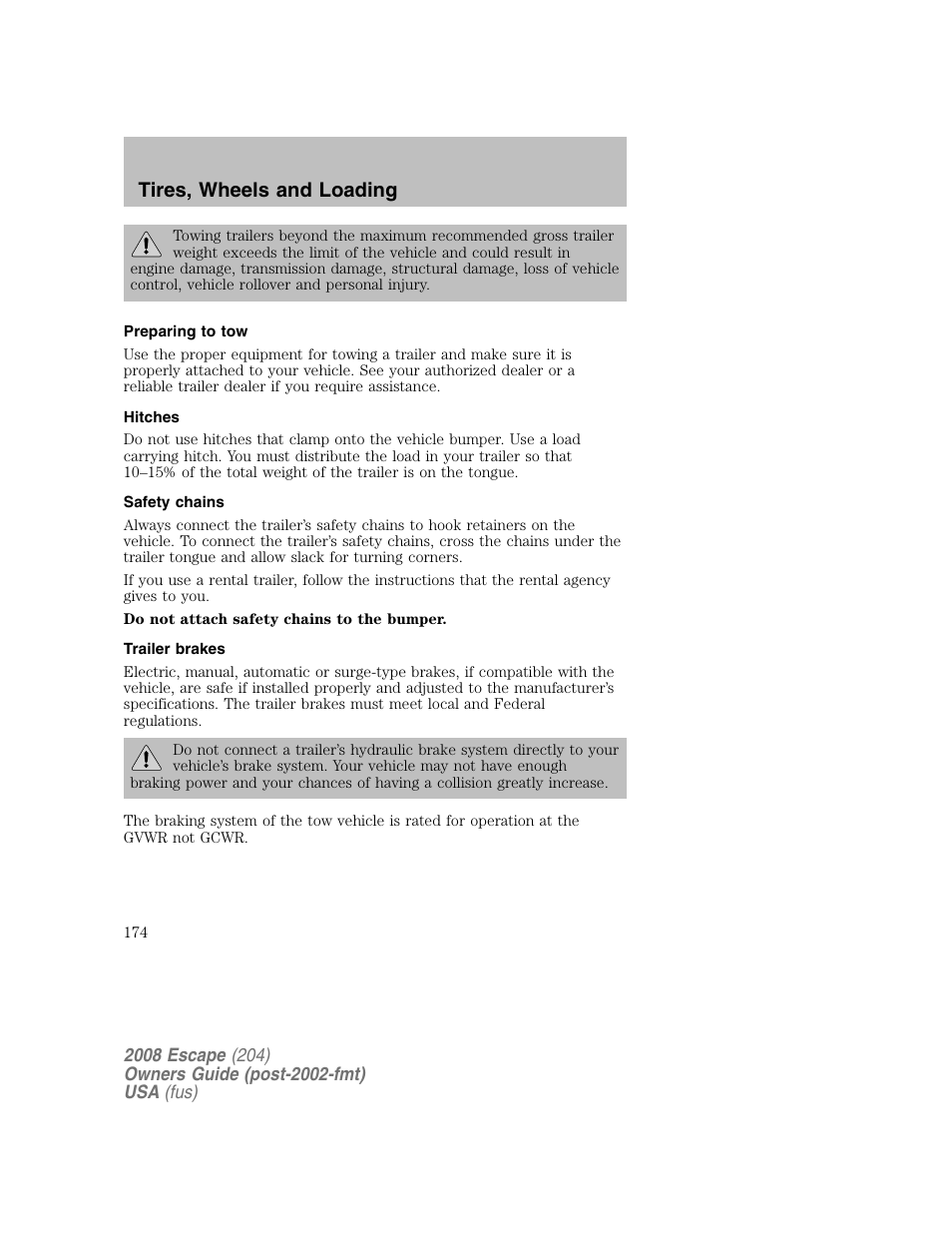 Tires, wheels and loading | FORD 2008 Escape v.2 User Manual | Page 174 / 304