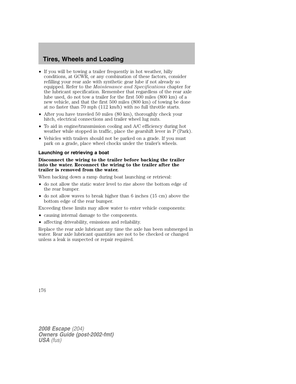 Tires, wheels and loading | FORD 2008 Escape v.2 User Manual | Page 176 / 304