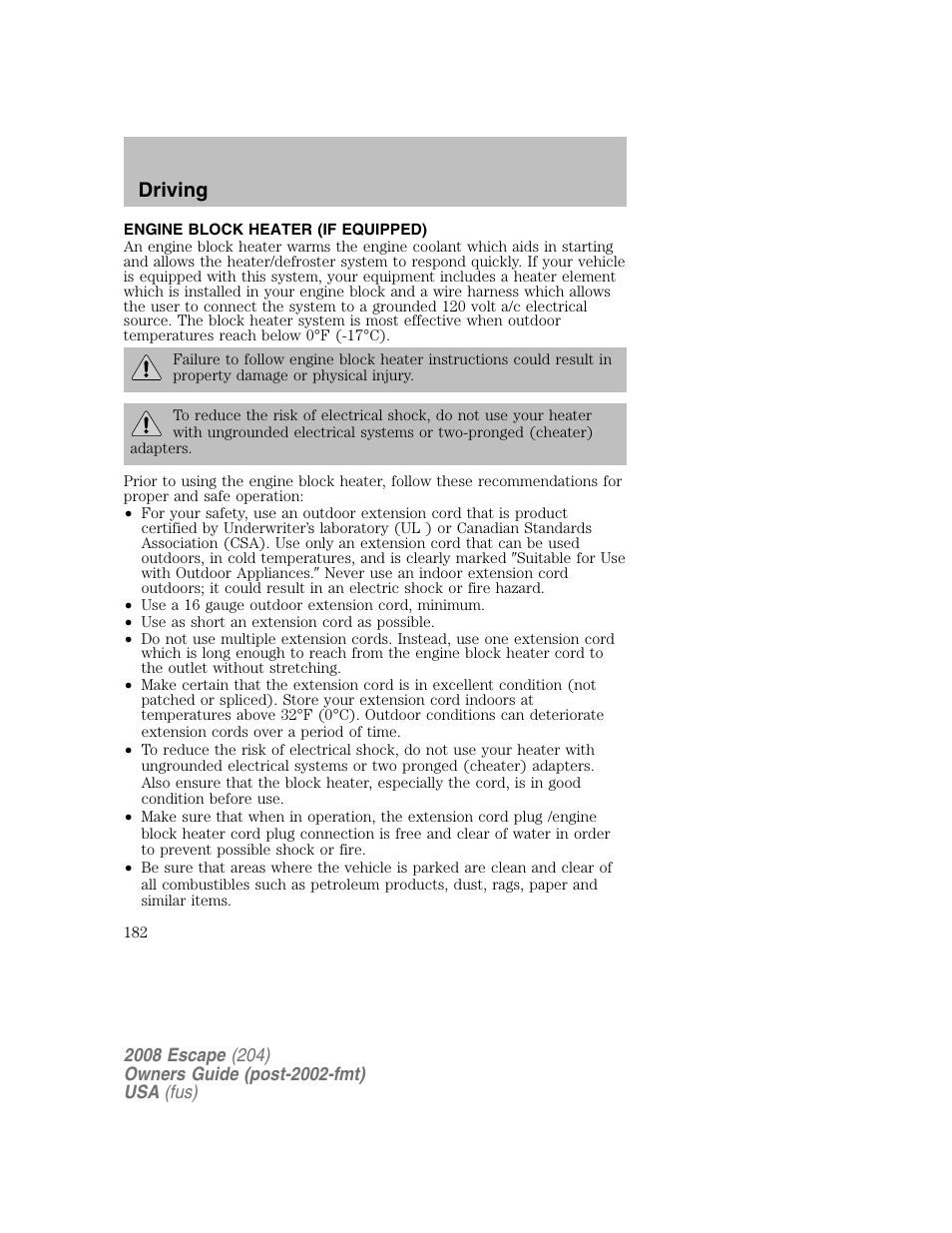 Driving | FORD 2008 Escape v.2 User Manual | Page 182 / 304