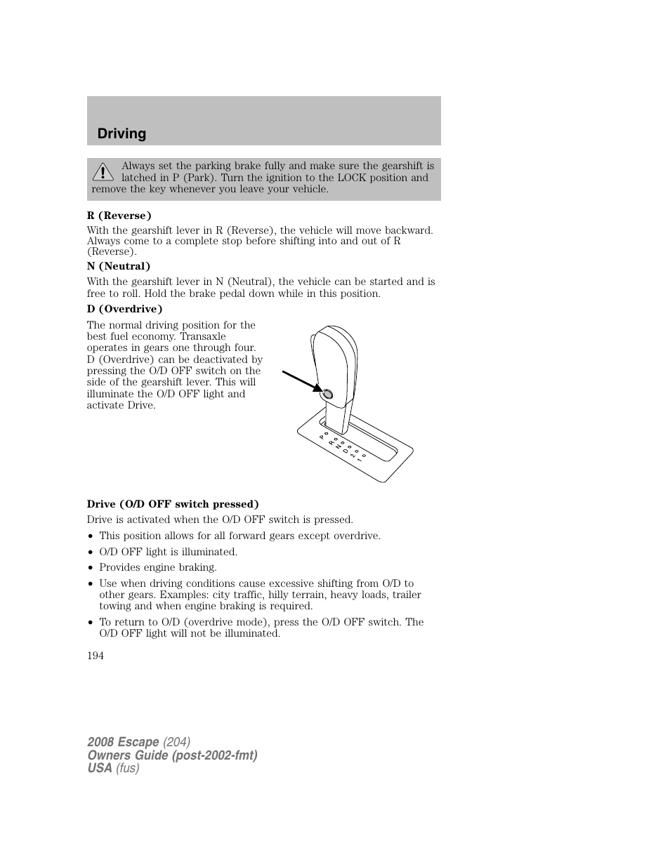 Driving | FORD 2008 Escape v.2 User Manual | Page 194 / 304