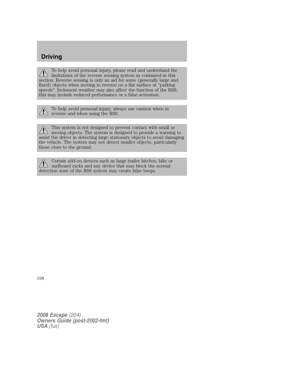 Driving | FORD 2008 Escape v.2 User Manual | Page 198 / 304