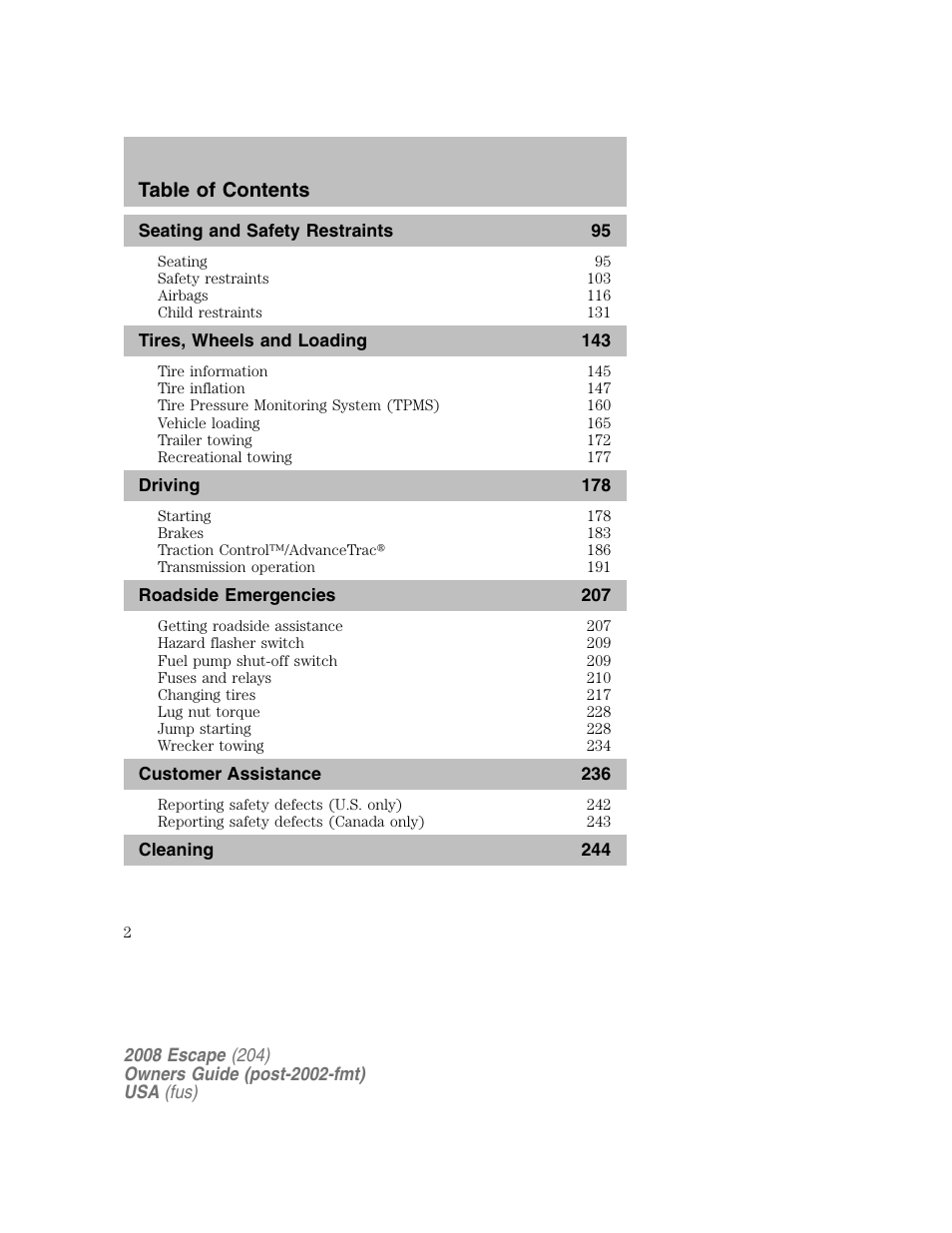 FORD 2008 Escape v.2 User Manual | Page 2 / 304