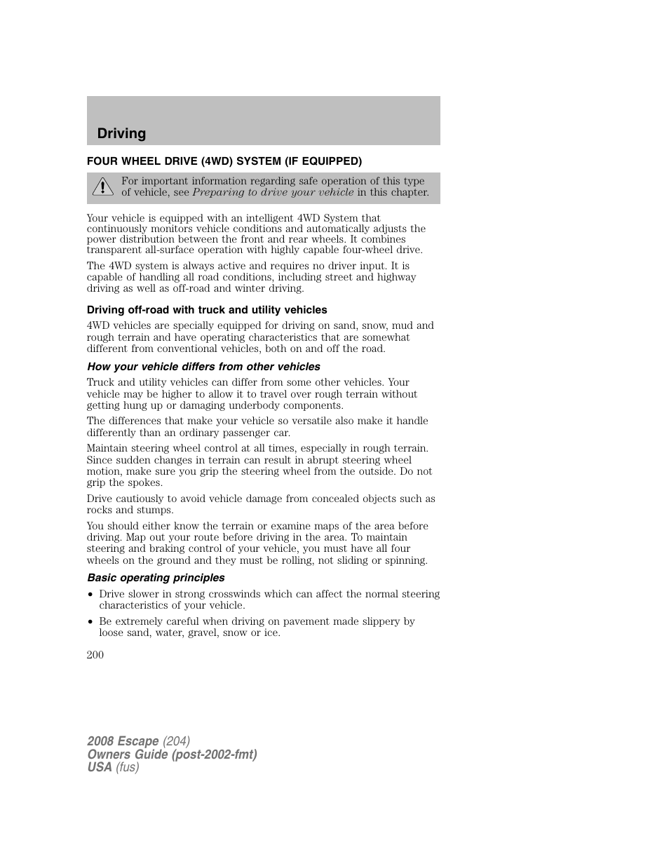 Driving | FORD 2008 Escape v.2 User Manual | Page 200 / 304