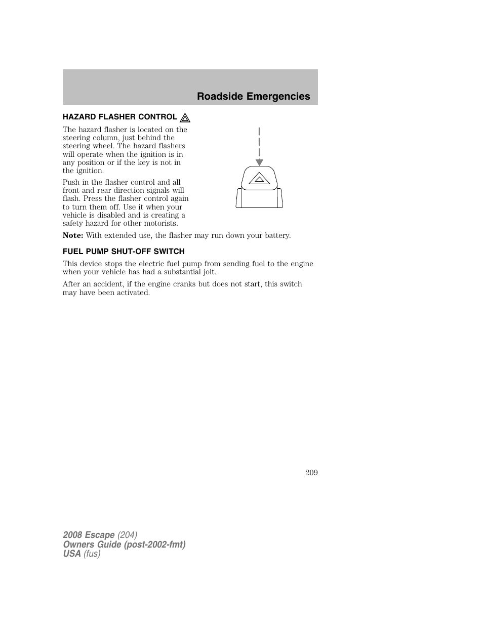 Roadside emergencies | FORD 2008 Escape v.2 User Manual | Page 209 / 304