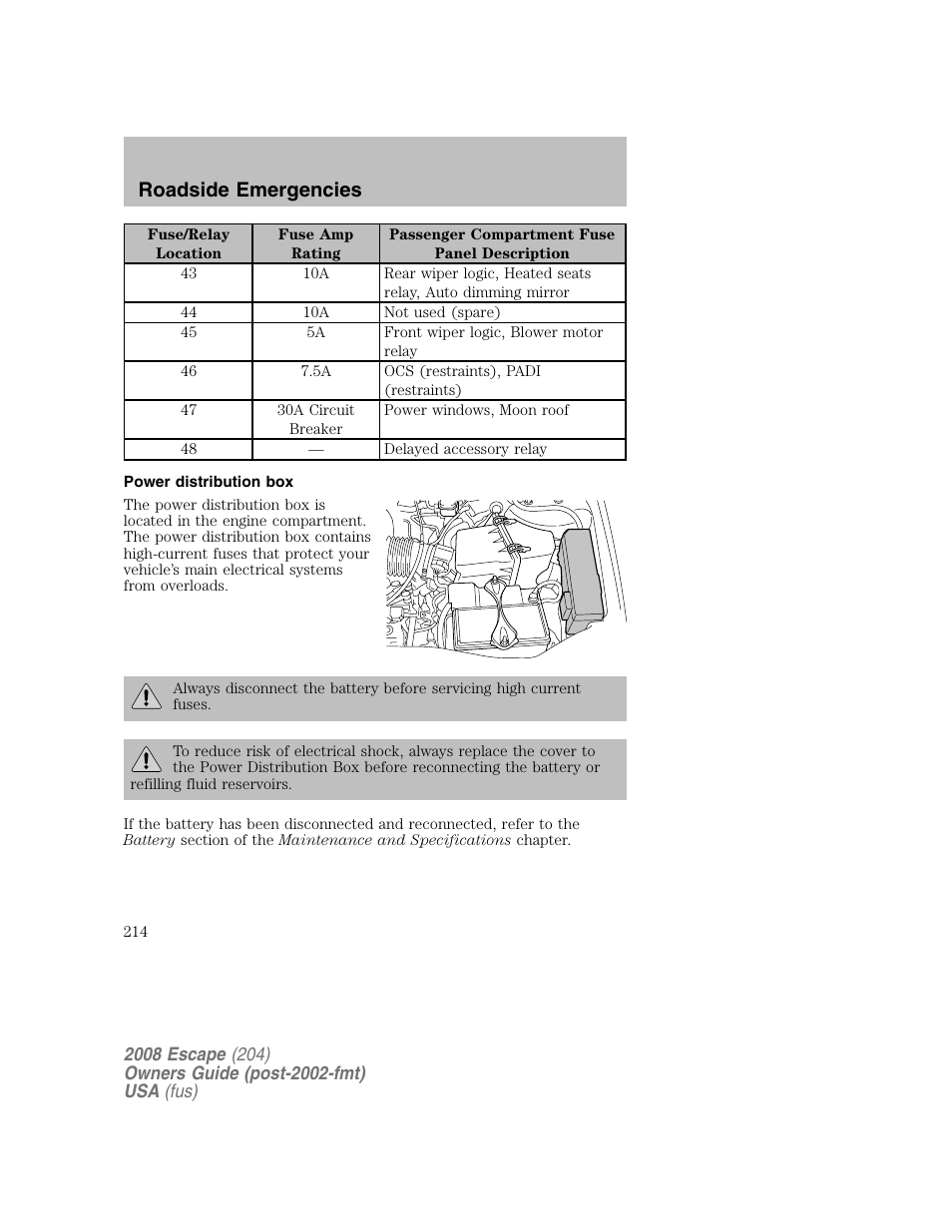Roadside emergencies | FORD 2008 Escape v.2 User Manual | Page 214 / 304