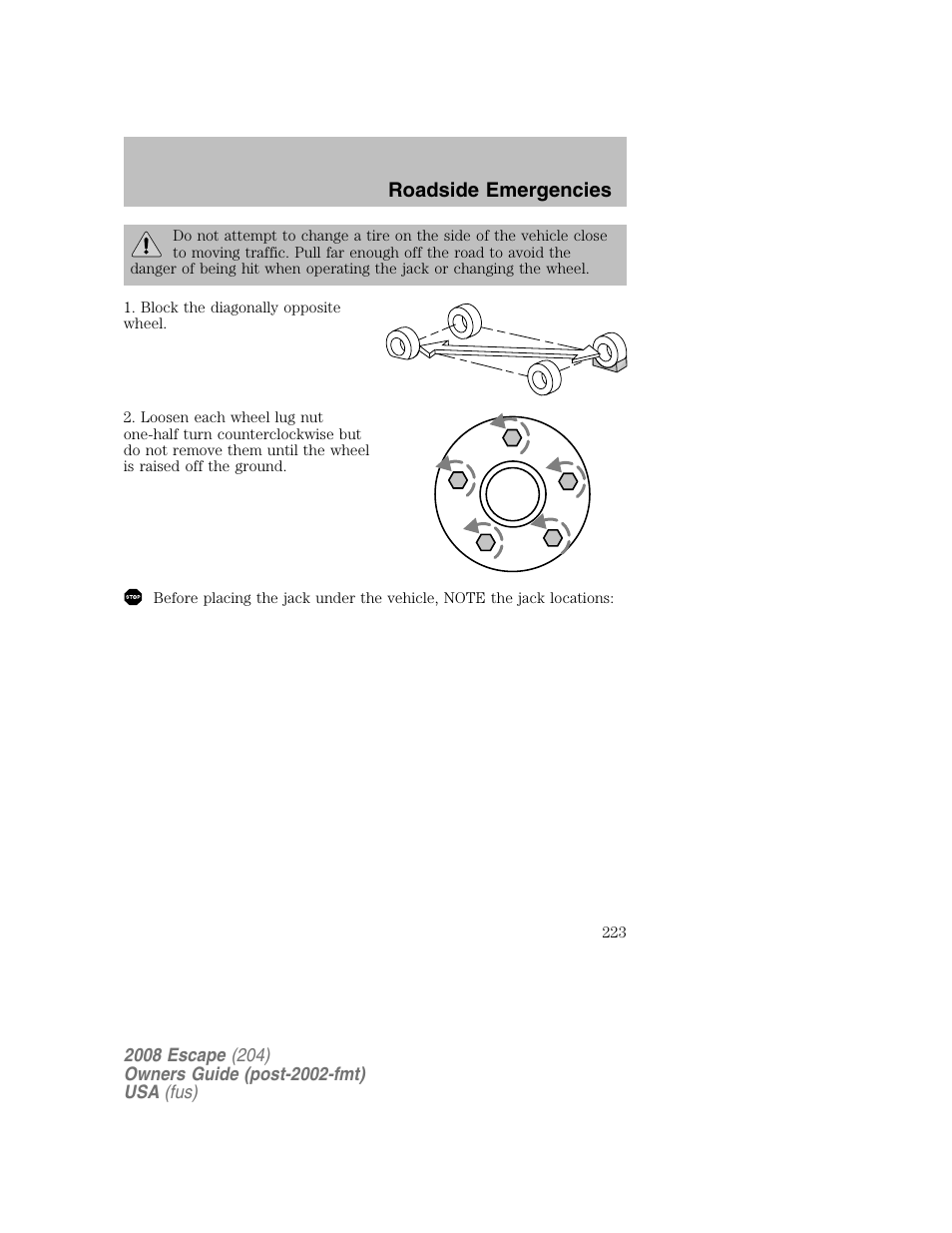 Roadside emergencies | FORD 2008 Escape v.2 User Manual | Page 223 / 304