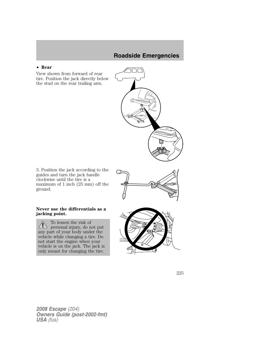 Roadside emergencies | FORD 2008 Escape v.2 User Manual | Page 225 / 304