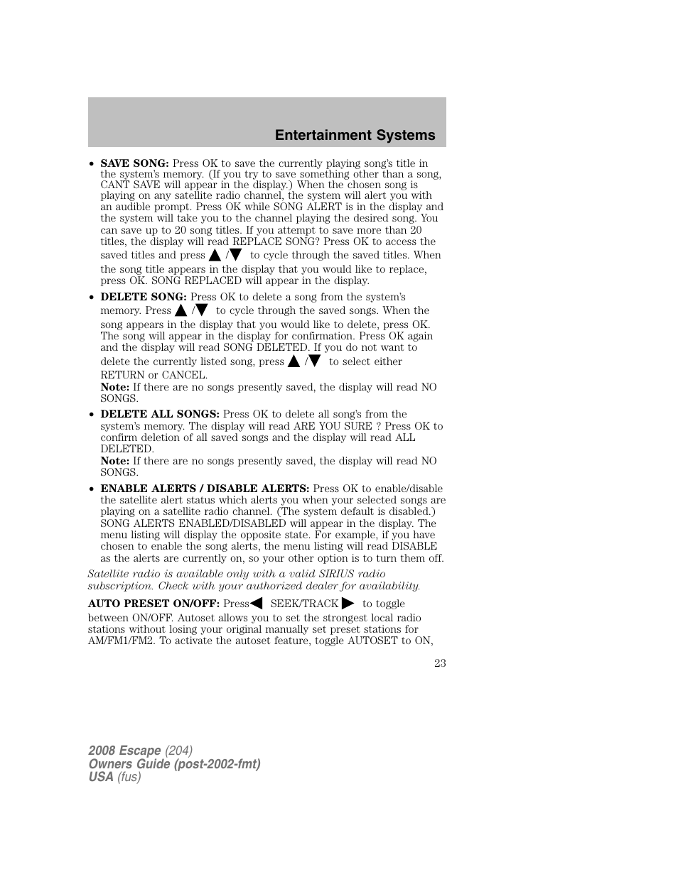 Entertainment systems | FORD 2008 Escape v.2 User Manual | Page 23 / 304