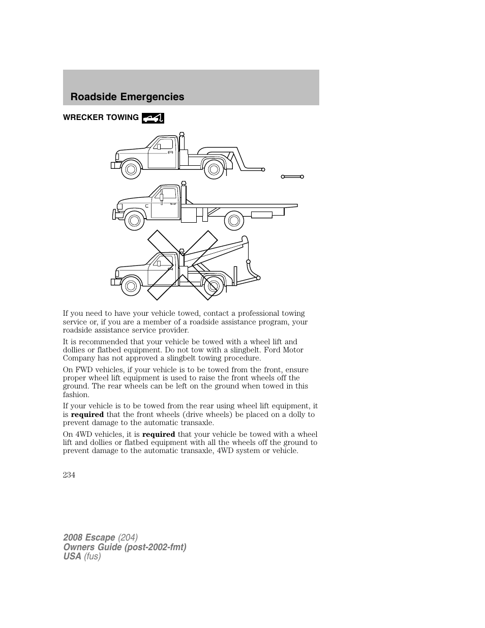 Roadside emergencies | FORD 2008 Escape v.2 User Manual | Page 234 / 304