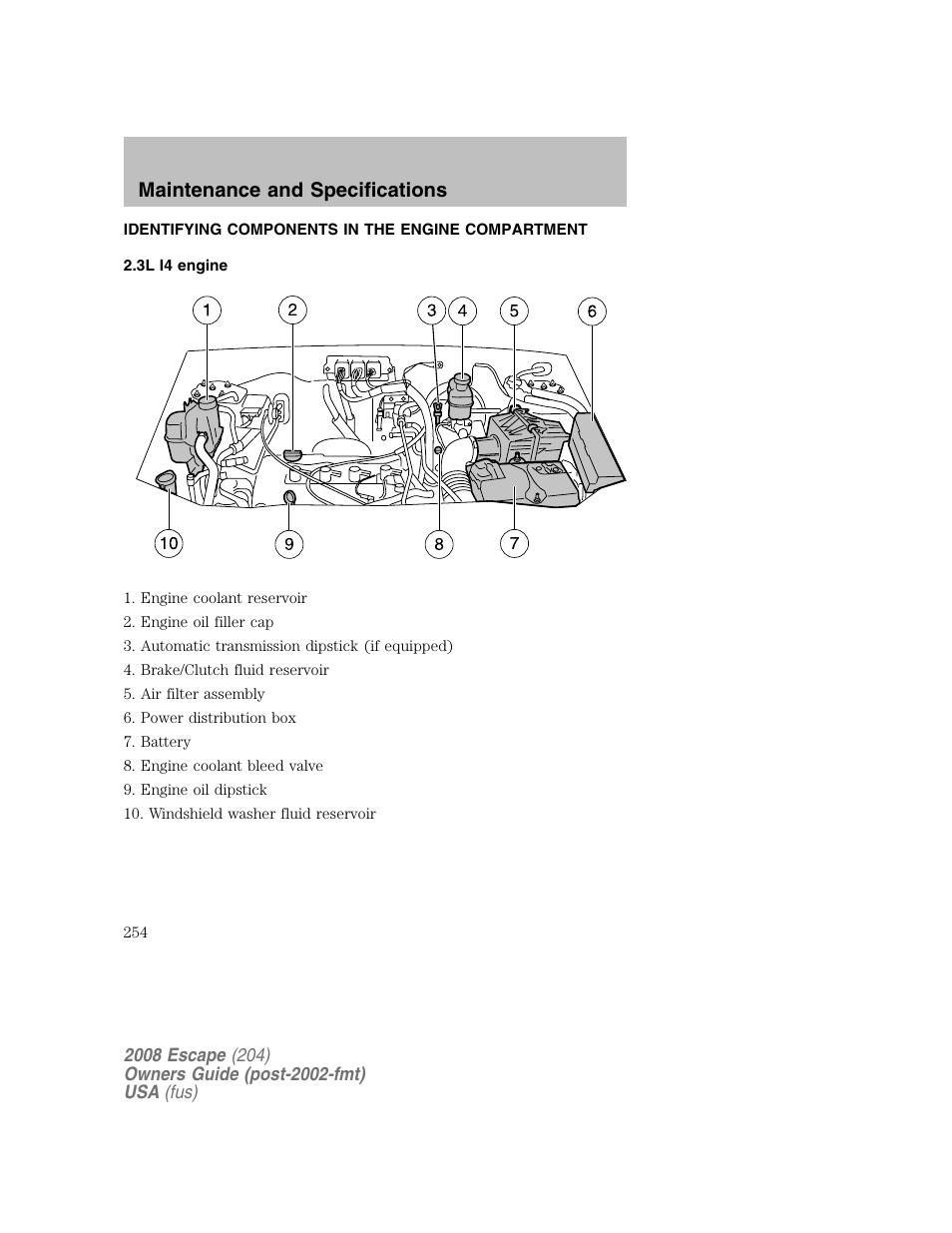 Maintenance and specifications | FORD 2008 Escape v.2 User Manual | Page 254 / 304