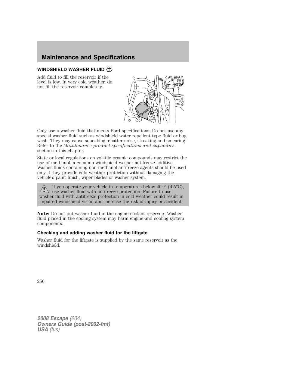 Maintenance and specifications | FORD 2008 Escape v.2 User Manual | Page 256 / 304
