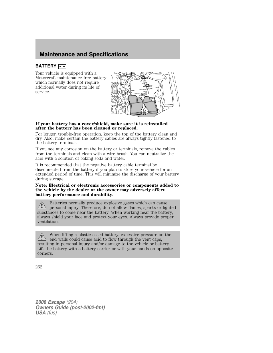 Maintenance and specifications | FORD 2008 Escape v.2 User Manual | Page 262 / 304