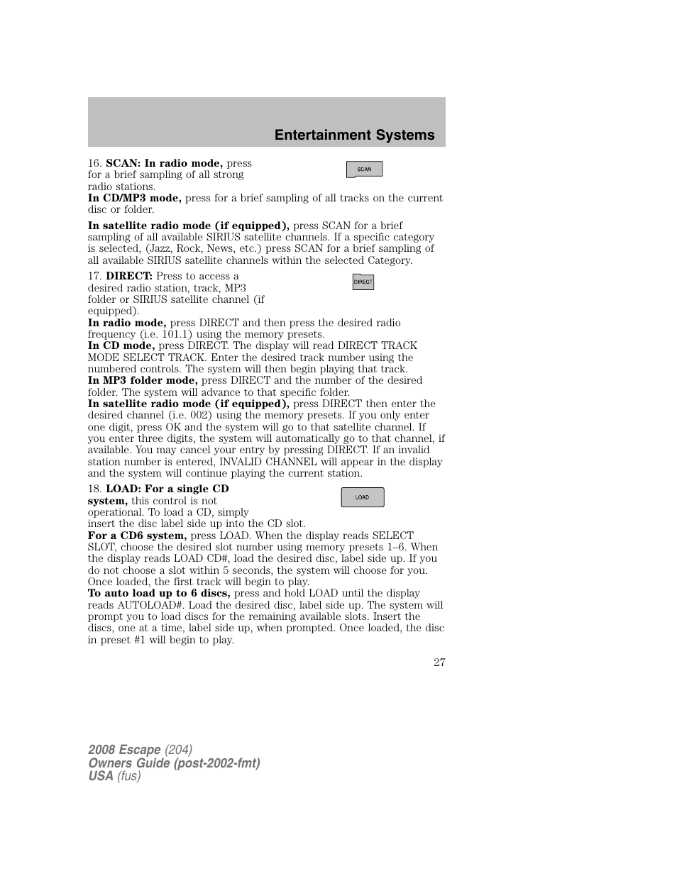 Entertainment systems | FORD 2008 Escape v.2 User Manual | Page 27 / 304