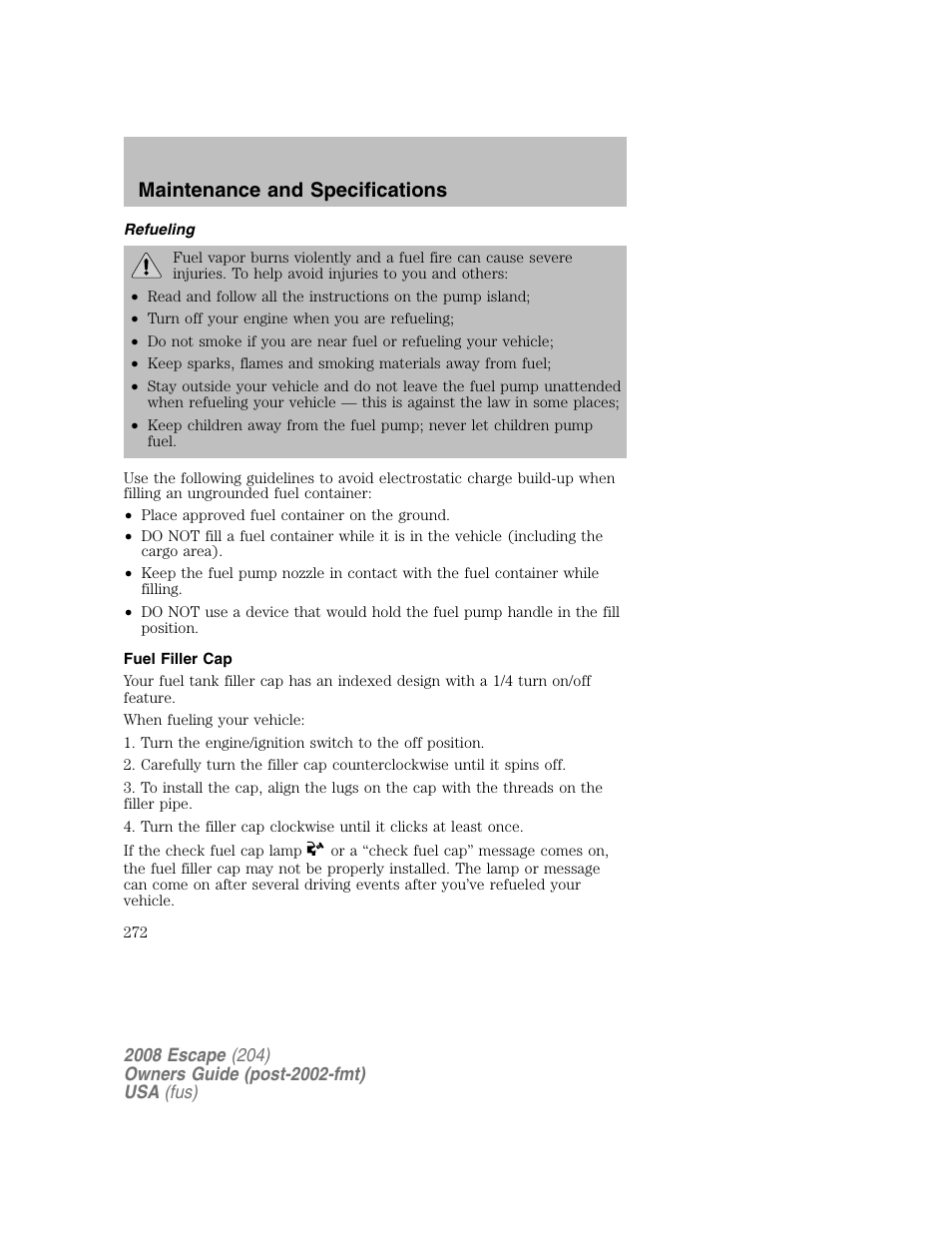 Maintenance and specifications | FORD 2008 Escape v.2 User Manual | Page 272 / 304